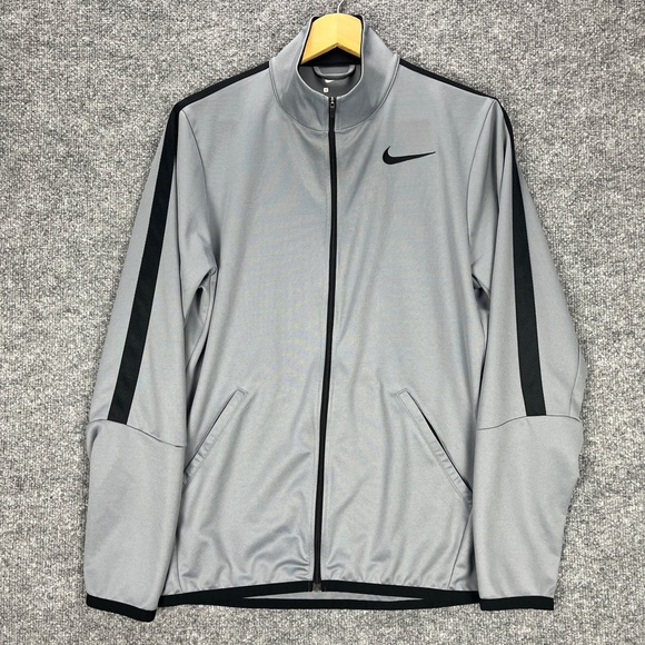 Nike Dri-Fit Zip Up Jacket Men Small Grey & Black Mock Neck Running Activewear - Picture 1 of 7